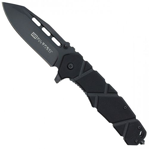 Milspec Tactical Black Steel Blade Folding Knife