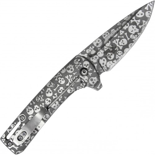 Enhance your EDC with the Neptune Pocket Folding Knife, 7 inches, featuring a stylish grey skulls design. Versatile, durable, and perfect for everyday carry. Get yours now!