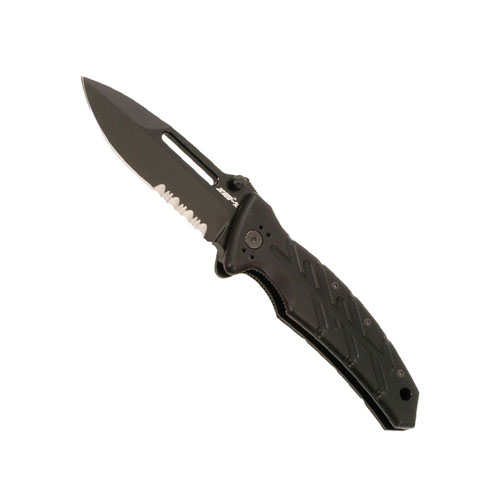 OKC Extreme Military Black Folding Knife - Half Serrated Edge
