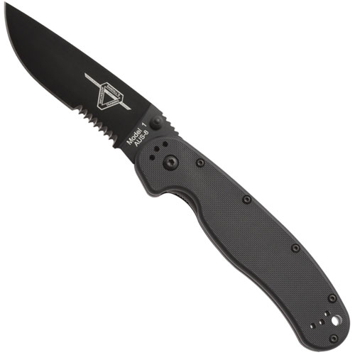 OKC RAT Black Folding Knife - Half Serrated Edge
