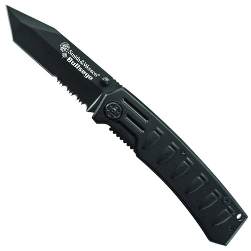 Smith & Wesson Black Bullseye Knife - Half Serrated Edge