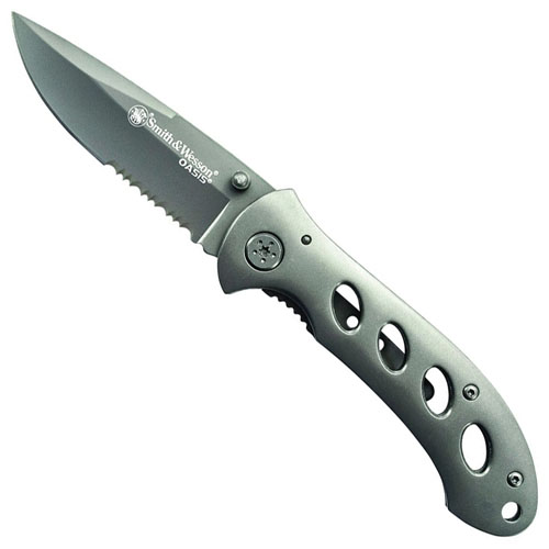 Smith & Wesson Oasis Folding With Titanium Handle - Half Serrated Edge

