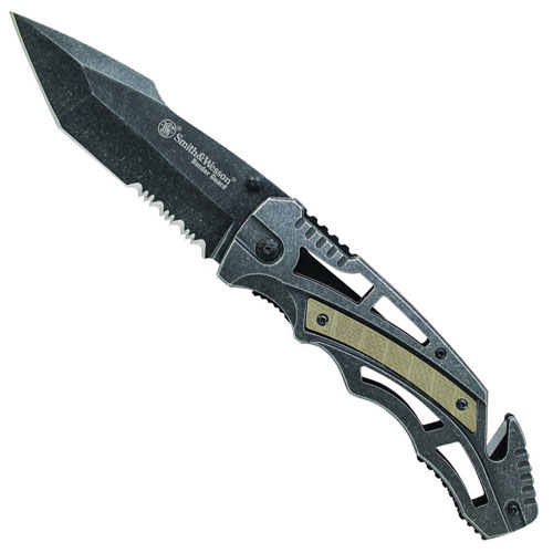 Smith & Wesson Border Guard With Skeleton Handle - Half Serrated Edge