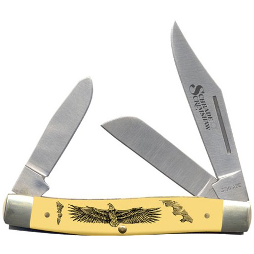 Schrade Senior Stockman Yellow With Eagle Scene