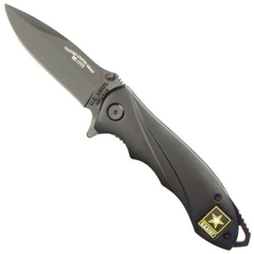 Schrade US Army Linerlock Black Drop Point Blade Folding Knife