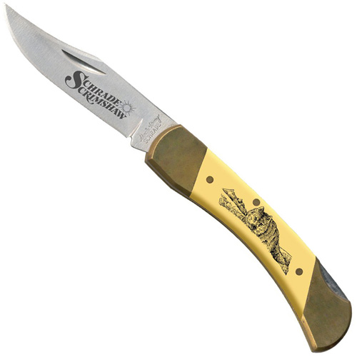 Schrade Bear Paw Yellow With Wolf Scene