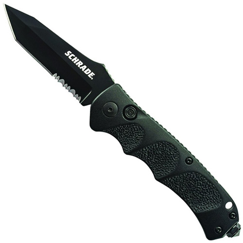Schrade Black Tanto 40 Percent Serrated 4116 Steel Push Button Lock