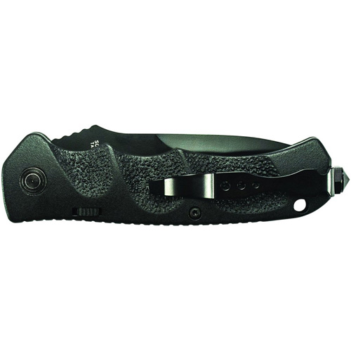 Schrade Black Drop Point 4116 Steel Push Button Lock Safety On Back Of Handle