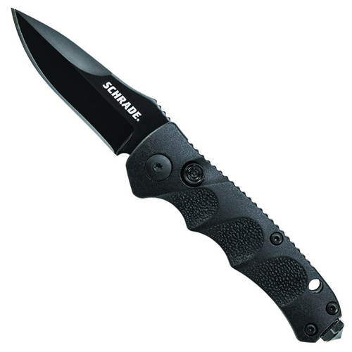 Schrade Mini Black Drop Point 4116 Steel Push Button Lock