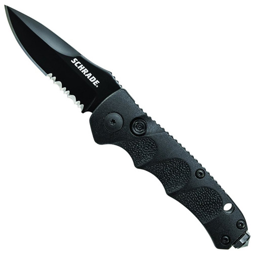 Schrade Mini Black Drop Point 40 Percent Serrated 4116 Steel