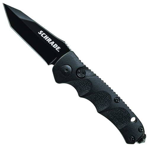 Schrade Mini Black Tanto 4116 Steel Push Button Lock