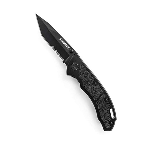 Schrade Liner Lock Black Tanto Stainless Steel Aluminum Handle Serrated Folding Knife