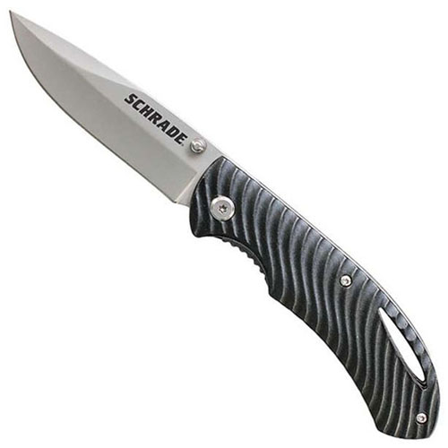 Schrade Black Aluminum Folder Drop Point 9Cr18MoV Steel Blade Liner Lock Thumb Studs