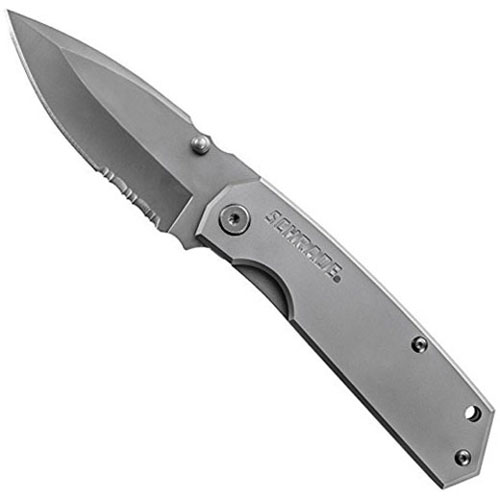 Schrade Mini Frame Lock Titanium Coated 40 Percent Serrated Drop Point Blade With 9Cr18mov Steel