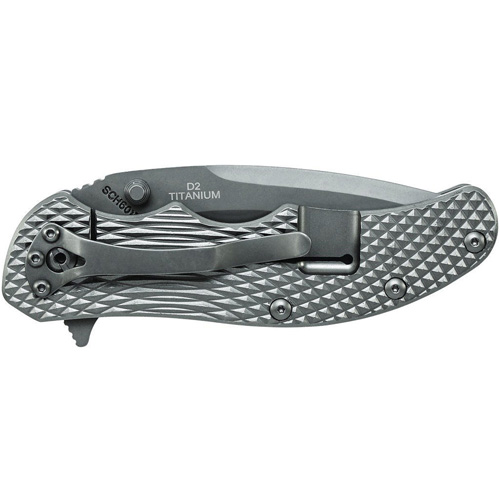Schrade Drop Point D2 Steel Blade Titanium Handle With Design Frame Lock Thumb Studs