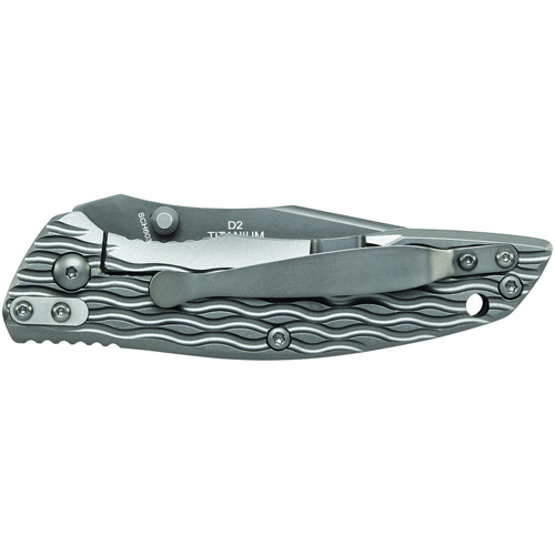 Schrade Tanto 40 Percent Serrated D2 Blade Titanium Handle With Design Frame Lock Thumb Studs