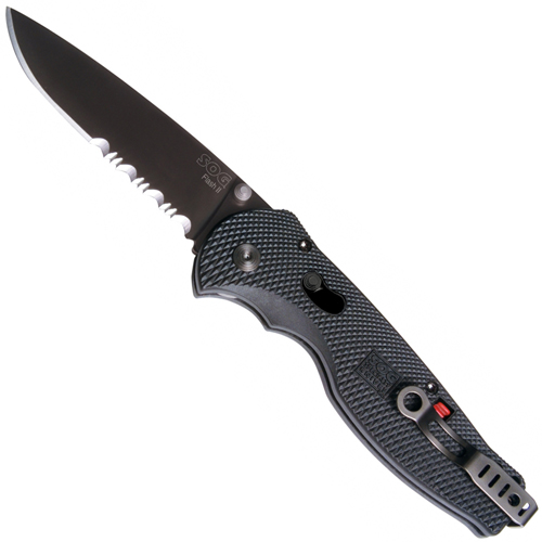 SOG Partially Serrated Flash II Black TiNi Blade Folding Knife