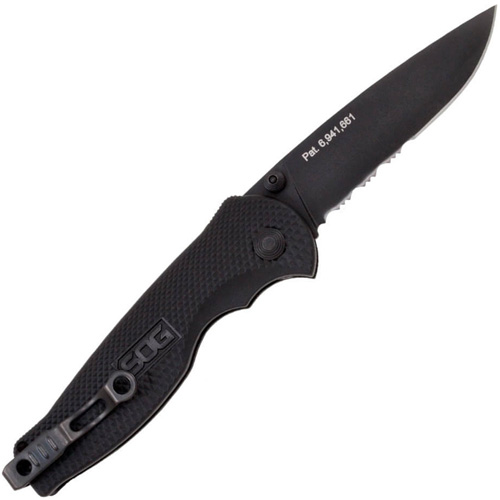 Sog Flash I Black Folding Knife - Half Serrated Edge