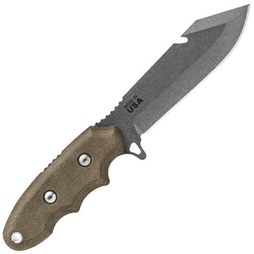 TOPS Backpacker's Bowie Green Canvas Micarta Handle Fixed Knife