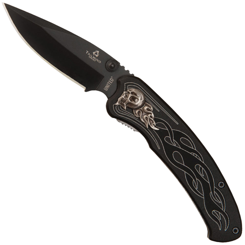 United Cutlery Tailwind Nova Skull Straight Edge Folding Knife - Black