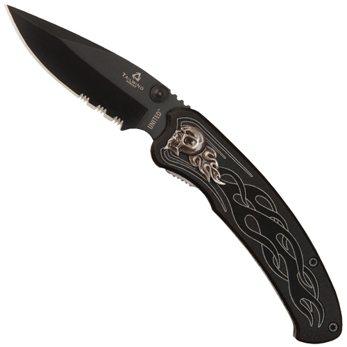 United Cutlery Tailwind Nova Skull Half Serrated Blade Folding Knife