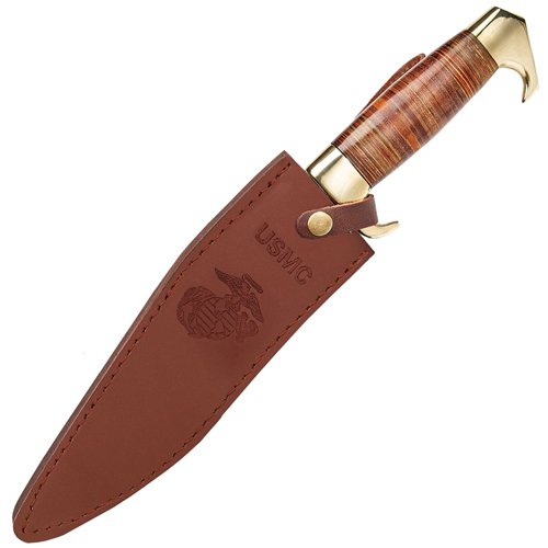 USMC Stacked Leather Handle Kukri Knife with Sheath