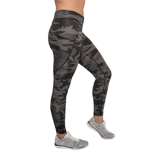 Womens Workout Performance Camo Leggings - Black Camo