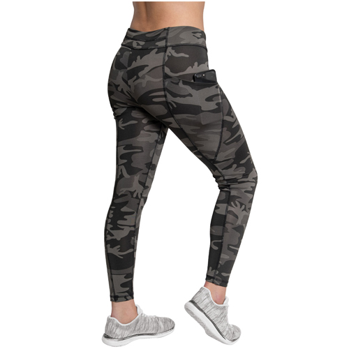 Womens Workout Performance Camo Leggings - Black Camo