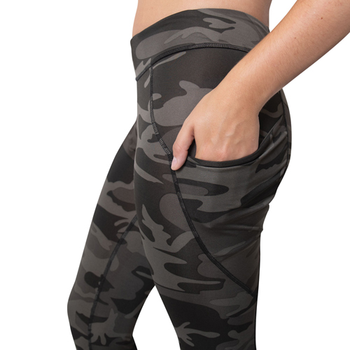 Womens Workout Performance Camo Leggings - Black Camo