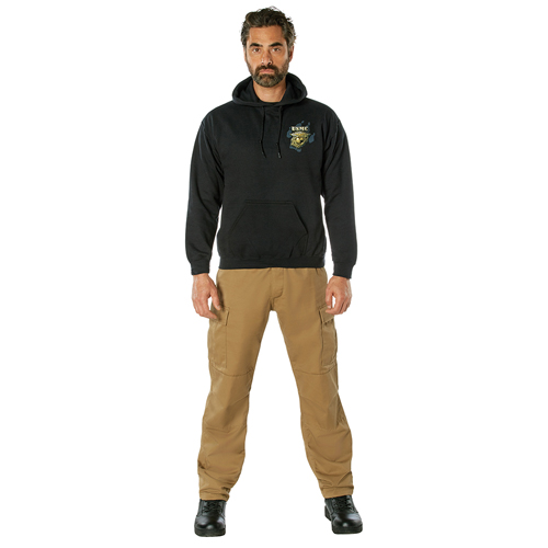 Mens Black Ink U.S.M.C. Bulldog Hooded Pullover Sweatshirt