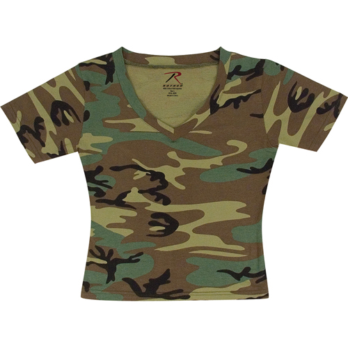 Womens Short Sleeve Camo V-Neck T-Shirt