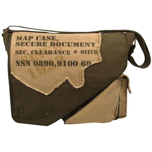 Vintage Canvas Two-Tone Imprinted Map Bag