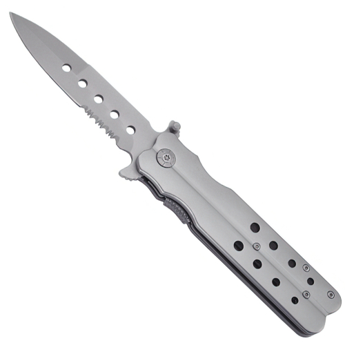 Serrated Folding Knife w/ Butterfly Look
