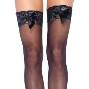 Bunny Sheer Thigh Hi Lace Top With Satin Bow