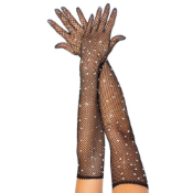 Rhinestone Bling Ring Fishnet Gloves