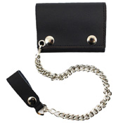 Tri-Fold Leather Chain Wallet