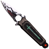 Dark Side Stainless Steel Folding Blade Knife with Cross Art