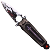 Dark Side Stainless Steel Folding Blade Knife with Cross Art