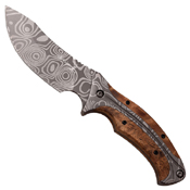 Elk Ridge Damascus Pattern Blade W/ Maple Wood Handle Fixed Knife