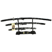 YK-58D4 Black Cord Wrapped Handle 3 Pcs Samurai Sword Set