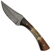 Damascus Steel Fixed Knife - Stag Antler