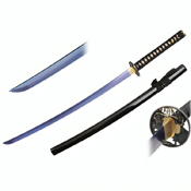41.5-Inch Black Katana w/ Blue Blade - Ray Skin w/ Black Saya