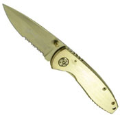 S&W Exec Gold Teflon coated Serrated Drop Point blade/Gold Stainless handle