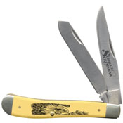 Schrade Gunstock Trapper Yellow With Eagle Scene