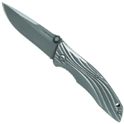 Schrade Drop Point D2 Steel Blade Titanium Handle With Design Frame Lock Thumb Studs