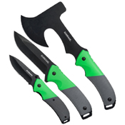 Schrade 3 Piece Black & Green Outdoor Fixed Blade/Folder/Axe Set