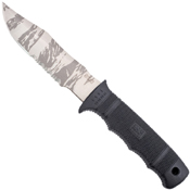 Black TiNi Partially Serrated Seal Pup Elite TigerStripe Knife with Nylon Sheath