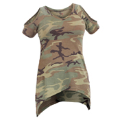 Women Camo Cut-Outs Cold Shoulder Top